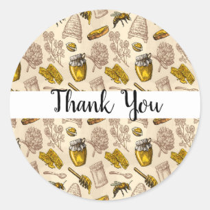 Sticker Rond Miel Bee Beehik Vintage bio naturel rustique