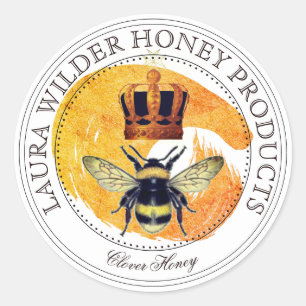 Sticker Rond Miel Bee Crown Honey Produits Gold Brushstroke