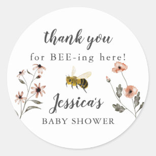 Sticker Rond Miel Bee Floral Baby shower Favoriser