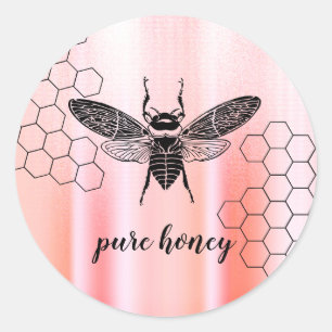 Sticker Rond Miel Bee Rose Gold Vendeur Apiariste Vintage