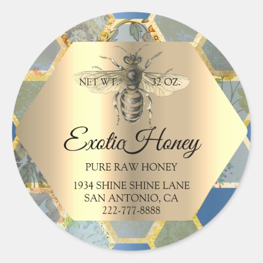 Sticker Rond Miel cru Jar Honeybee Honeycomb Bee Apier bleu (Devant)