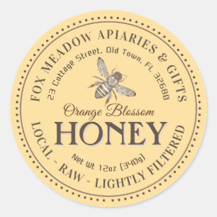 Sticker Rond Miel de Fleur d'Oranger Abeille Volante Bordure Po