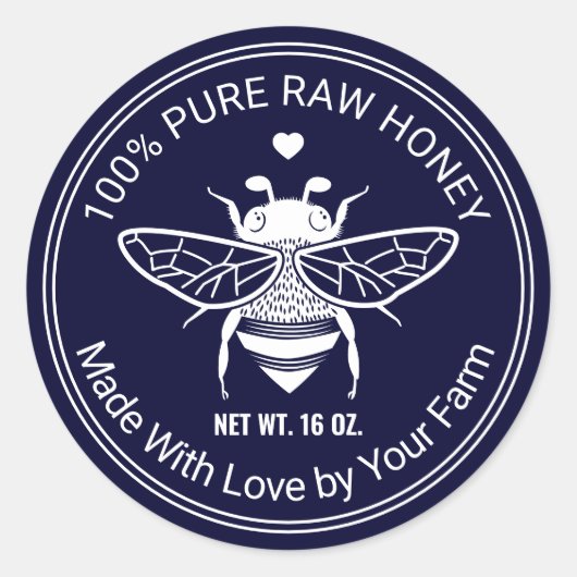 Sticker Rond Miel Jar Bee Apiary Beekeeper Farm Navy Blue (Devant)