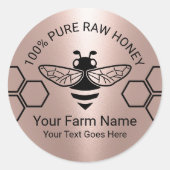Sticker Rond Miel Jar Bee Apiary Beekeeper Farm Rose Or (Devant)