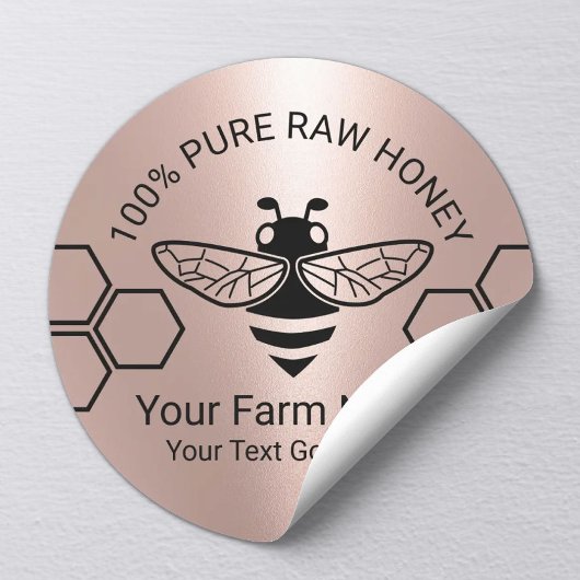Sticker Rond Miel Jar Bee Apiary Beekeeper Farm Rose Or