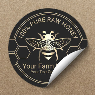 Sticker Rond Miel Jar Bee Honey Apiary Beekeeper Black & Gold