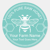 Sticker Rond Miel Jar Bee Honey Apiary Turquoise Beekeeper Farm (Devant)