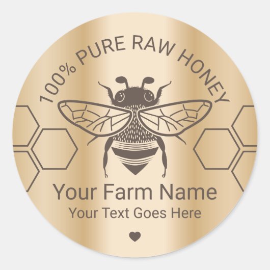 Sticker Rond Miel Jar Bee Miel Apiary Beekeeper Farm Or (Devant)