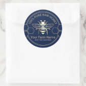 Sticker Rond Miel Jar Bee Miel Apiary Beekeeper Marine & Gold (Sac)