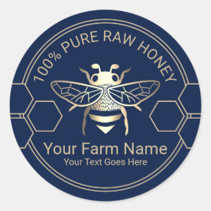 Sticker Rond Miel Jar Bee Miel Apiary Beekeeper Marine & Gold