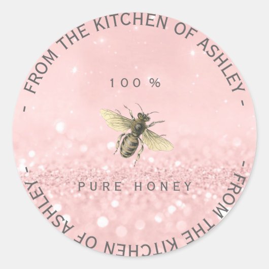 Sticker Rond Miel Maison De Cuisine Rose Rose Or (Devant)