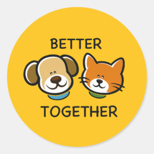 Sticker Rond Mieux ensemble – Chien et chat mignons 