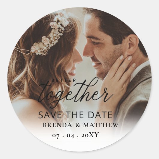 Sticker Rond Mieux Ensemble Script Photo Enregistrer La Date (Devant)