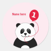 Sticker Rond mignon 1er anniversaire panda ajouter nom rose (Devant)