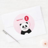 Sticker Rond mignon 1er anniversaire panda ajouter nom rose (Enveloppe)