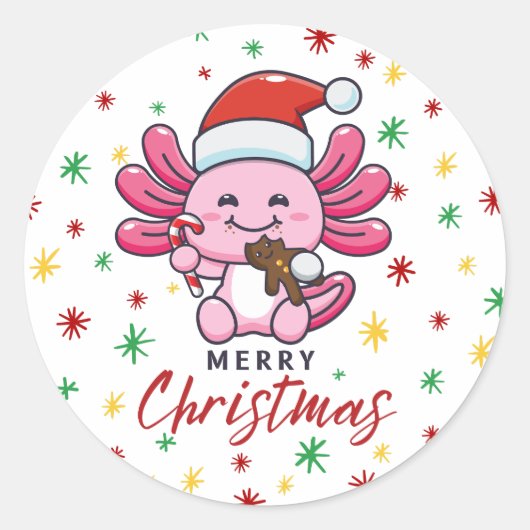 Sticker Rond Mignon Axolotl avec Santa Hat Kawaii Style (Devant)