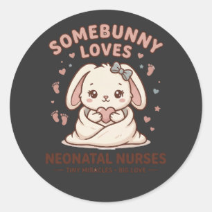 Sticker Rond Mignon bébé lapin infirmière en néonatalogie
