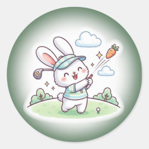 Sticker Rond Mignon Bunni Golfeur Sport Kawai