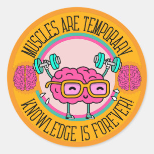 Sticker Rond Mignon Cerveau Rose Intelligent La Connaissance Es