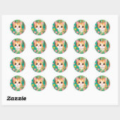 Sticker Rond mignon chat anime avec des fleurs (Feuille)