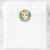Sticker Rond mignon chat anime avec des fleurs (Sac)