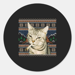 Sticker Rond Mignon Chat Fumeur Mème Noël Sweater Sale Chat Drô