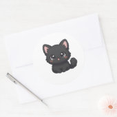 Sticker Rond Mignon Chat Noir Chibi Kawaii Langue (Enveloppe)