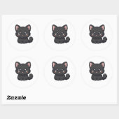 Sticker Rond Mignon Chat Noir Chibi Kawaii Langue (Feuille)
