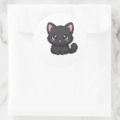 Sticker Rond Mignon Chat Noir Chibi Kawaii Langue (Sac)