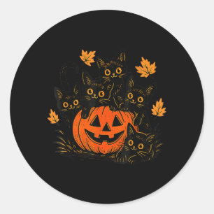 Sticker Rond Mignon Chat Noir Citrouille Jack O Lantern Kitty D