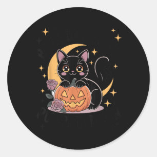Sticker Rond Mignon chat noir Halloween pastel gothique sorcièr