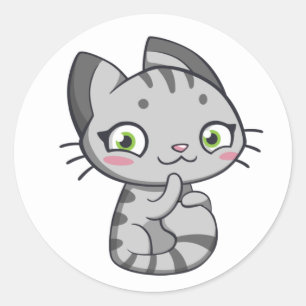 Sticker Rond Mignon Chat Tigre Gris Chaton Amour Chat Bonjour