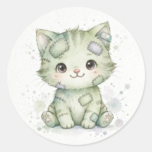 Sticker Rond Mignon Chat Zombie Halloween