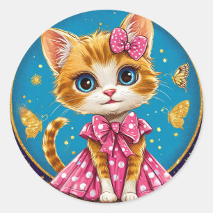 Sticker Rond Mignon chaton de dessin animé