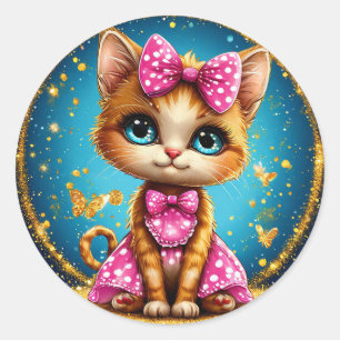 Sticker Rond Mignon chaton de dessin animé