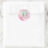 Sticker Rond Mignon Chibi Cheveux Verts (Sac)