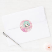 Sticker Rond Mignon Chibi Cheveux Verts (Enveloppe)