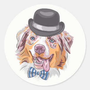 Sticker Rond Mignon Chien Australien Berger Australien Amoureux