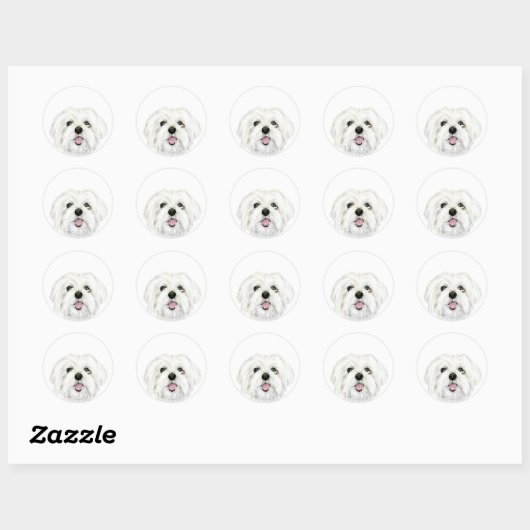 Sticker Rond mignon chien maltais blanc (Feuille)