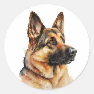 Sticker Rond Mignon chiot berger allemand Aquarelle Chien