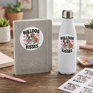 Sticker Rond Mignon chiot bouledogue embrasse cœur rose maman c