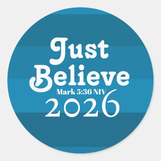 Sticker Rond Mignon, croyez simplement, nuances de bleu 2026 (Devant)
