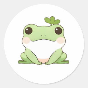 Sticker Rond Mignon Dessin Simple de Grenouille Chibi de Style