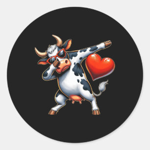 Sticker Rond Mignon Drôle Cool Vache Dabbing Coeur Saint-Valent