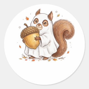 Sticker Rond Mignon écureuil fantôme d'Halloween, cadeau person
