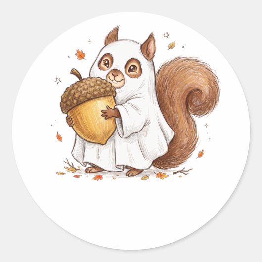 Sticker Rond Mignon écureuil fantôme d'Halloween, cadeau person (Devant)