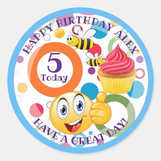 Sticker Rond Mignon émoji personnalisé Enfant âge Anniversaire (Devant)