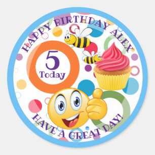 Sticker Rond Mignon émoji personnalisé Enfant âge Anniversaire