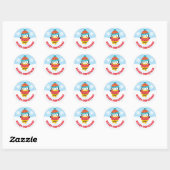 Sticker Rond Mignon Enfant Pull de Noël Rouge Pingouin (Feuille)