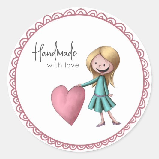 Sticker Rond Mignon fait main avec amour  (Devant)
